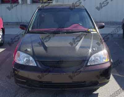 Honda Civic 2DR & 4DR VIS Racing Invader Black Carbon Fiber Hood - 04HDCVC2DVS-010C