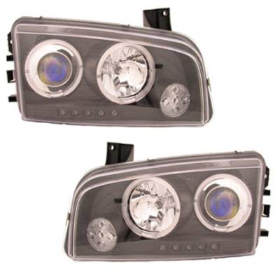 Black Blue Halo LED Headlights