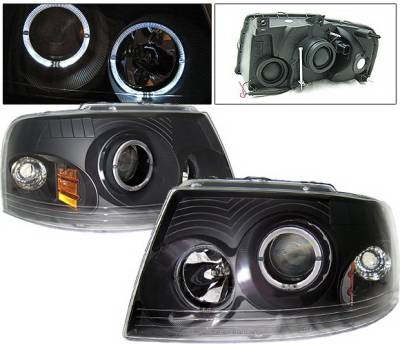 Ford Expedition 4 Car Option Dual Halo Projector Headlights - Black - LP-FE03BC-KS