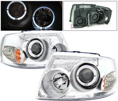 Ford Expedition 4 Car Option Dual Halo Projector Headlights - Chrome - LP-FE03CC-KS