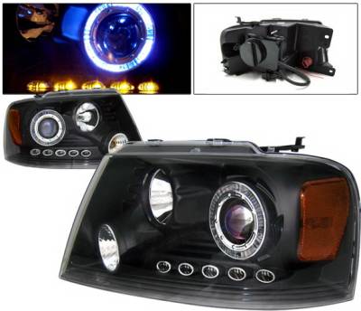 Ford F150 4 Car Option LED Halo Projector Headlights - Black - 1PC - LP-FF15004BB-KS