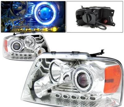Ford F150 4 Car Option LED Halo Projector Headlights - Chrome - 1PC - LP-FF15004CB-KS