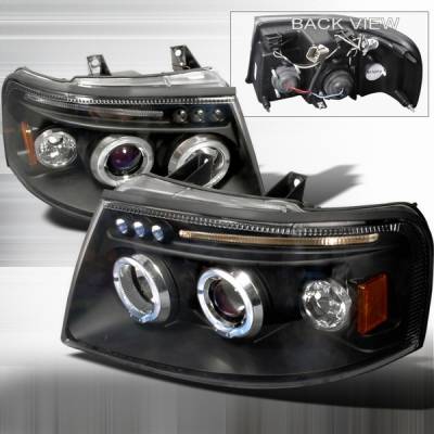 Ford Expedition Custom Disco Black Halo LED Projector Headlights - LHP-EPED03JMB-TM