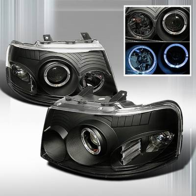 Ford Expedition Custom Disco Black Halo Projector Headlights - LHP-EPED03JM-KS
