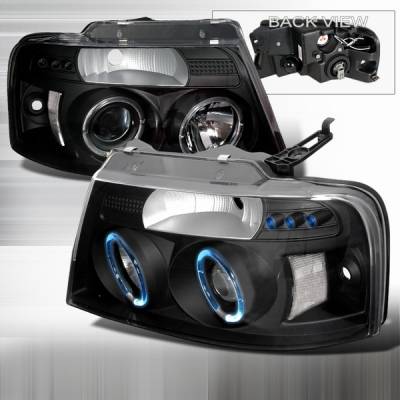 Ford F150 Custom Disco Black Halo Projector Headlights - LHP-F15004JM