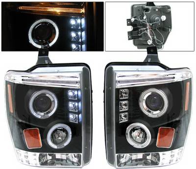 Ford F250 4 Car Option Halo LED Projector Headlights - Black - LP-FS08BC-YD