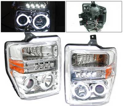 Ford Superduty 4 Car Option Halo Projector Headlights - Chrome CCFL - LP-FS08CF-KS