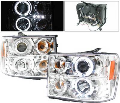 GMC Sierra 4 Car Option Halo Projector Headlights - Chrome CCFL - LP-GSIE07CF-KS
