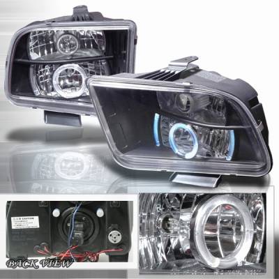 Ford Mustang Custom Disco Black Halo Projector Headlights - LHP-MST05JM-YD