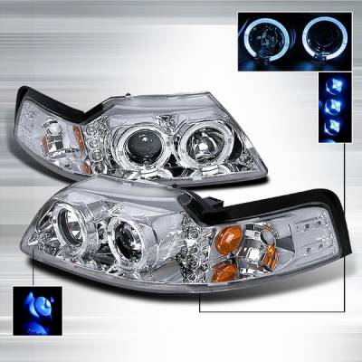 Ford Mustang Custom Disco Chrome Halo Projector Headlights - LHP-MST99-TM