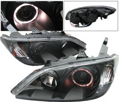 Honda Civic 2DR & 4DR 4 Car Option Dual Halo Projector Headlights - Black - LP-HC04BB-KS