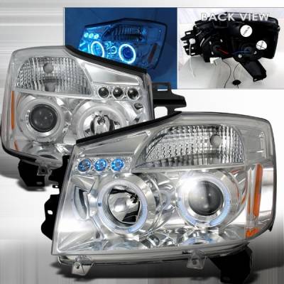 Nissan Titan Custom Disco Chrome Halo Projector Headlights - LHP-TIT04B-TM