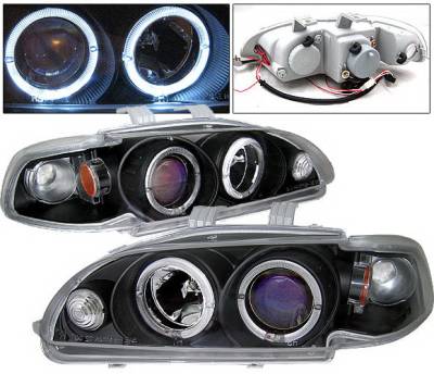 Honda Civic 4 Car Option Dual Halo Projector Headlights - Black - LP-HC92BBR-KS