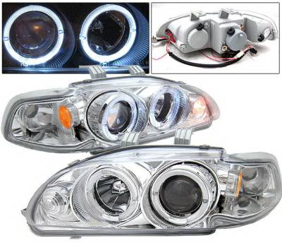 Honda Civic 4 Car Option Dual Halo Projector Headlights - Chrome - LP-HC92CBR-KS