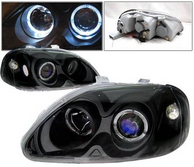 Honda Civic 4 Car Option Dual Halo Projector Headlights - Black - LP-HC96BBR-KS