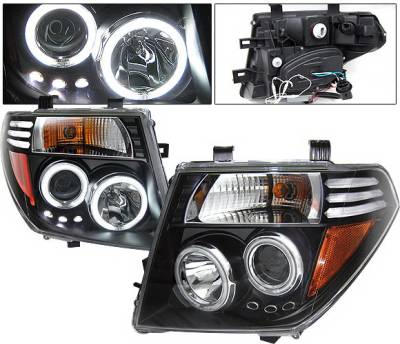 Nissan Frontier 4 Car Option LED Halo Projector Headlights - Black CCFL - LP-NF05BB-KS