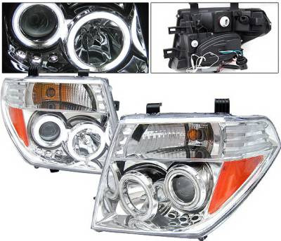 Nissan Frontier 4 Car Option LED Halo Projector Headlights - Chrome CCFL - LP-NF05CB-KS