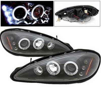 Pontiac Grand Am 4 Car Option LED Halo Projector Headlights - Black - LP-PGAM99BC-5