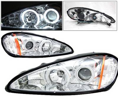 Pontiac Grand Am 4 Car Option LED Halo Projector Headlights - Chrome CCFL - LP-PGAM99CC-KS