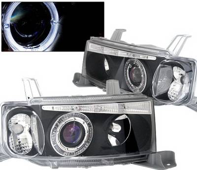 Scion xB 4 Car Option Dual Halo Projector Headlights with LED - Black - LP-TS02BBR-KS
