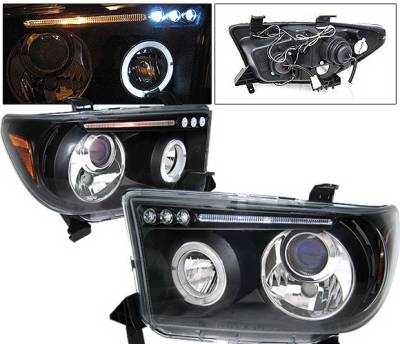 Toyota Tundra 4 Car Option Dual Halo LED Projector Headlights - Black - LP-TTUN07BB-5