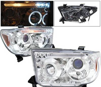 Toyota Tundra 4 Car Option Dual Halo LED Projector Headlights - Chrome - LP-TTUN07CB-5