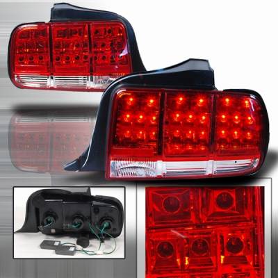 Ford Mustang Custom Disco Red & Clear LED Taillights - LT-MUS05RLED-KS