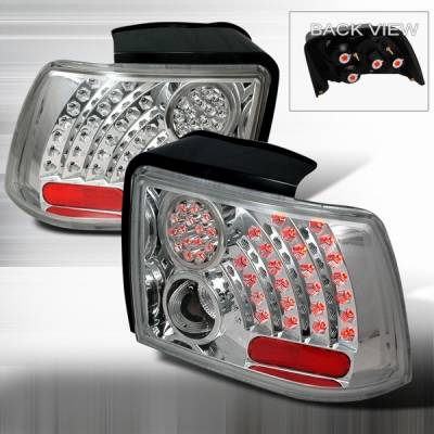 Ford Mustang Custom Disco Chrome & Clear LED Taillights with Reflector - LT-MUS99CCLED-WJ