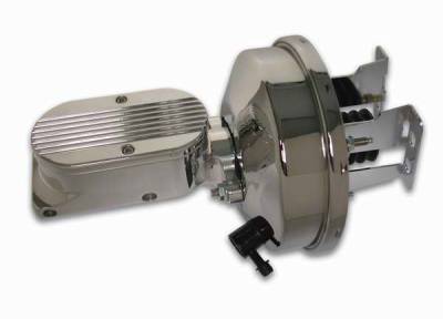 SSBC Billet Aluminum Dual Bowl Master Cylinder - Finned Cap and 9 Inch Chrome Booster - A28138CB-2