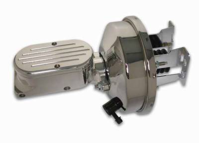SSBC Billet Aluminum Dual Bowl Master Cylinder - Ball Milled Cap and 9 Inch Chrome Booster - A28138CB-4