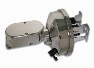 SSBC Billet Aluminum Dual Bowl Master Cylinder - Plain Cap and 9 Inch Chrome Booster - A28141CB-1