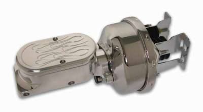 SSBC Billet Aluminum Dual Bowl Master Cylinder - Flamed Cap and 7 Inch Chrome Booster - A28142CB-3