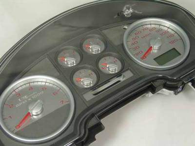 US Speedo Stainless Steel Gauge Face with Red Back and Color Match Needles - Displays - SS F 04R