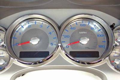 US Speedo Stainless Steel Gauge Face with Satin Red Back and Blue Numbers - SS GM 23B