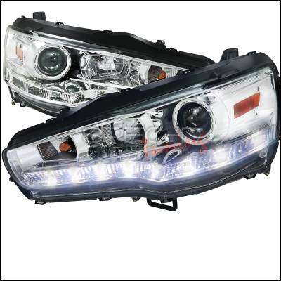Mitsubishi Lancer Spec-D R8 Style Headlights - Chrome Housing - 2LHP-EVO08-8-TM