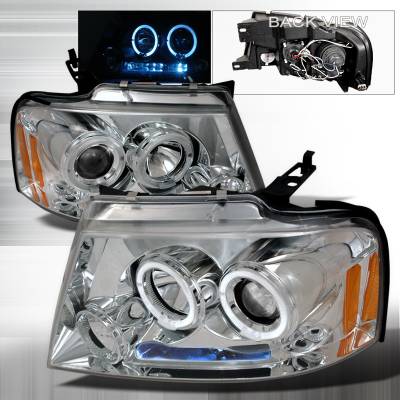 Ford F150 Spec-D Halo LED Projector Headlights - Chrome - 2LHP-F15004-TM