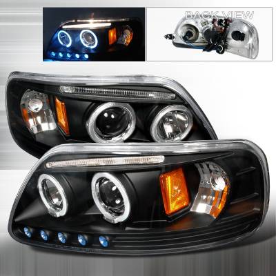 Ford Expedition Spec-D Halo LED Projector Headlights - Black - 2LHP-F15097JM-TM