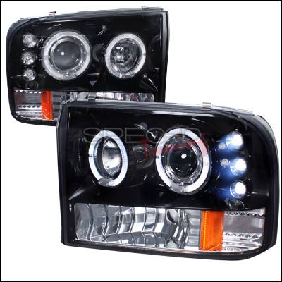 Ford F250 Spec-D Halo Projector Headlight Gloss - Black Housing - Smoke Lens - 2LHP-F25099G-TM