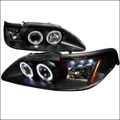 Ford Mustang Spec-D Halo LED Projector Headlights - Black - 2LHP-MST94JM-TM