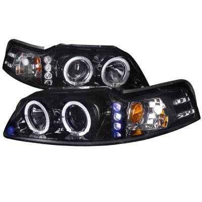 Ford Mustang Spec-D Black Housing Projector Headlights - Smoked Lens Gloss - 2LHP-MST99G-TM