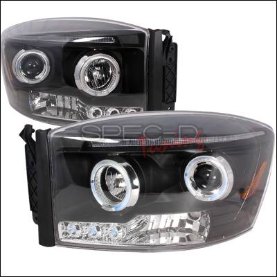 Dodge Ram Spec-D Halo LED Projector Headlights - Black - 2LHP-RAM06JM-TM