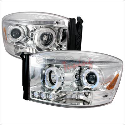 Dodge Ram Spec-D Halo LED Projector Headlights - Chrome - 2LHP-RAM06-TM