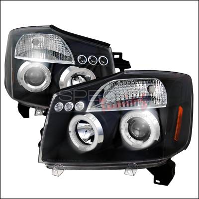 Nissan Titan Spec-D Halo LED Projector Headlights - Black - 2LHP-TIT04JM-TM
