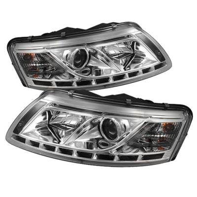 Spyder. - Audi A6 Spyder Projector Headlights - Xenon HID Model Only DRL - Chrome - 444-ADA605-HID-DRL-C - Image 1