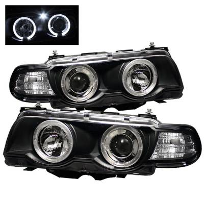BMW 7 Series Spyder Projector Headlights - Xenon HID Model Only - LED Halo - Black - 1PC - 444-BMWE3899-HID-HL-BK