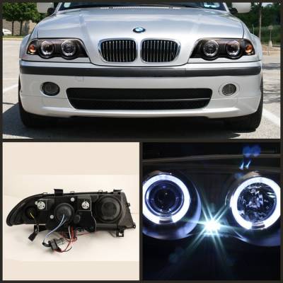 Spyder - BMW 3 Series 4DR Spyder Projector Headlights - LED Halo - Amber Reflector - Black - 444-BMWE46-4D-HL-AM-BK - Image 2
