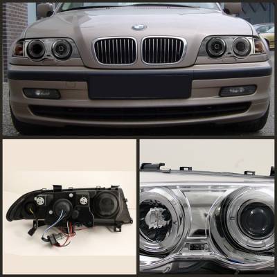 Spyder - BMW 3 Series 4DR Spyder Projector Headlights - LED Halo - Amber Reflector - Chrome - 444-BMWE46-4D-HL-AM-C - Image 2