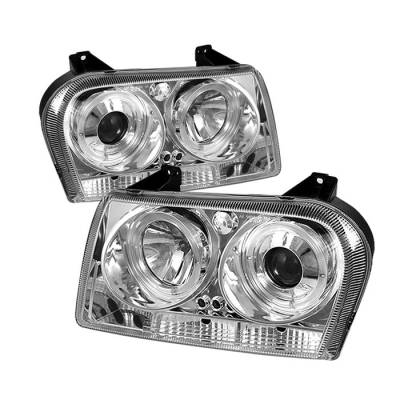 Chrysler 300 Spyder Projector Headlights - LED Halo - LED - Chrome - 444-C305-HL-C