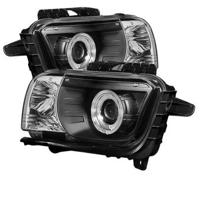 Chevrolet Camaro Spyder Projector Headlights Dual Halo - LED Halo - Black - 444-CCAM2010-HL-BK