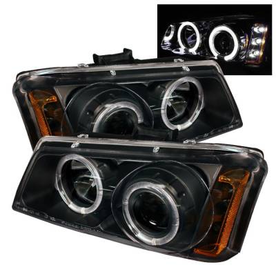 Chevrolet Silverado Spyder Projector Headlights - LED Halo - LED - Amber Reflector - Black - 444-CS03-AM-BK